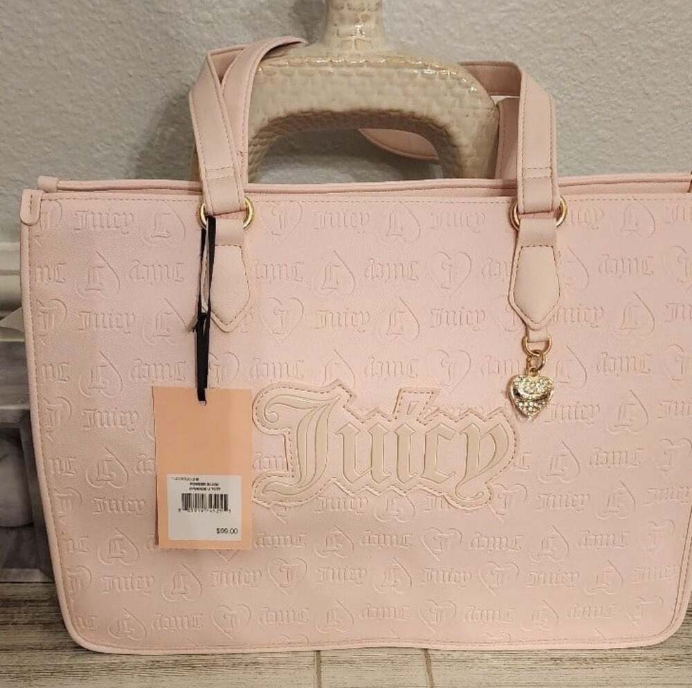 NWT Juicy Couture Upgrade U Tote‎ Powder Blush Pink Embossed Logo Bag - Picture 4 of 6